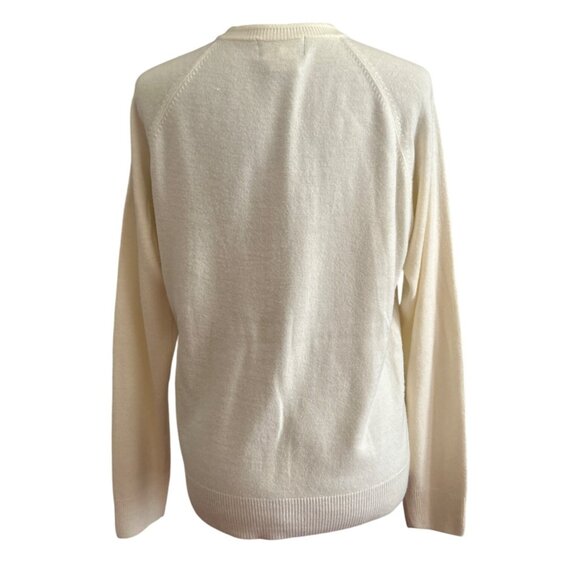Sag Harbor Womens Cream Cardigan Medium 100% Acrylic Long Sleeve Button Front - Picture 3 of 7